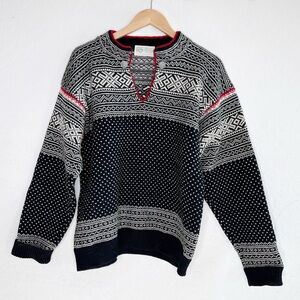 NORDIC NOMAD Black White Red Wool Nordic Design Print Sweater